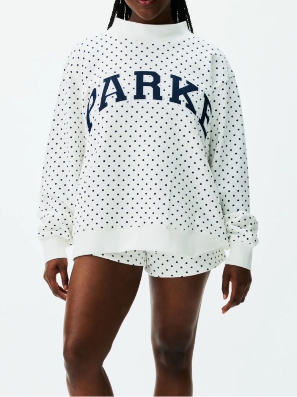 Parke White Denim Polka Dot Mockneck L/XL